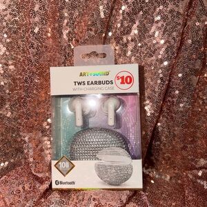 Silver TWS Earbuds with Charging Case